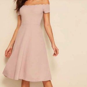 SHEIN Scallop Trim Off Shoulder Dress
